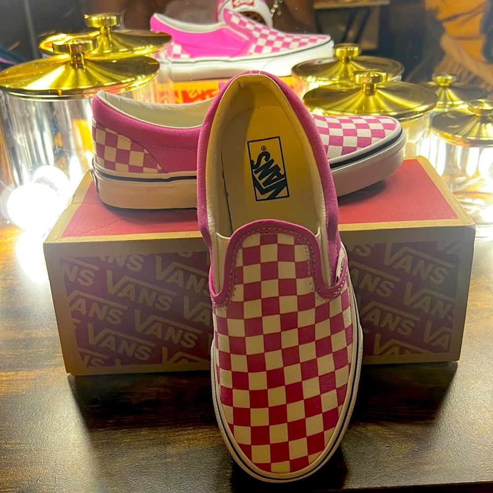 Pink and white vans